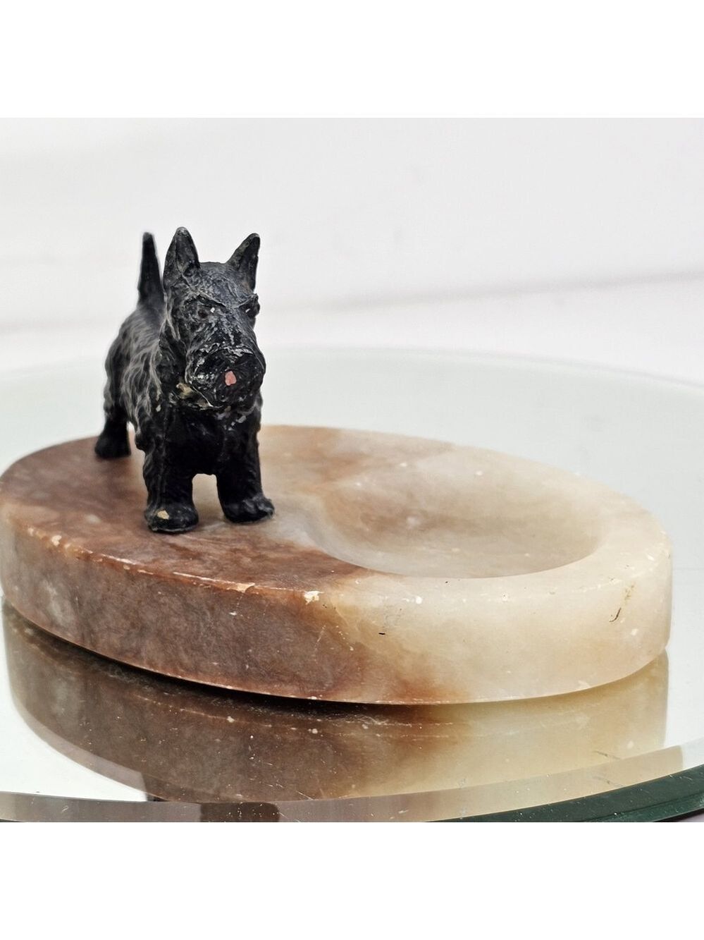 Antique Or Vintage Metal Scottish Terrier Dog On Stone Soap Dish Adorable!